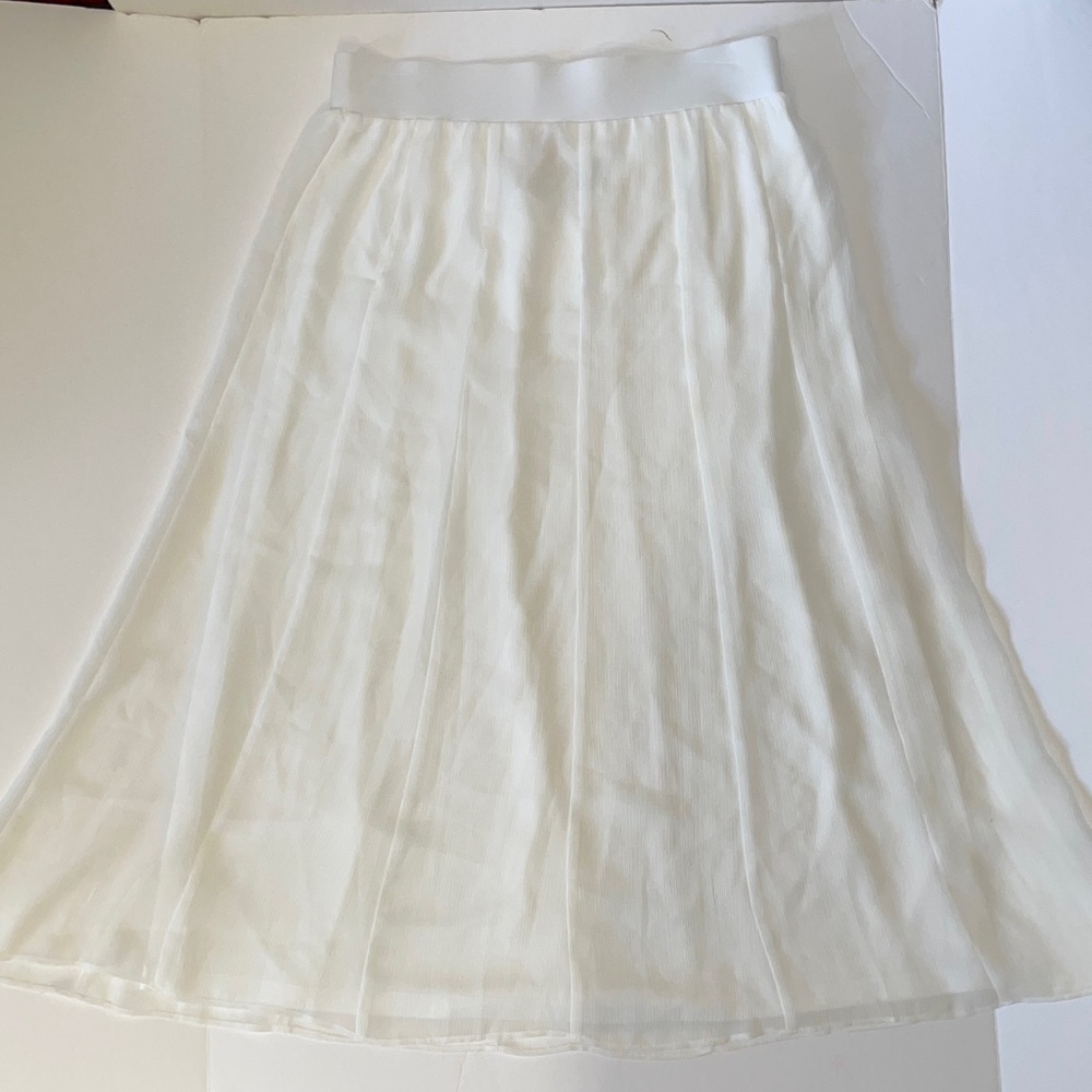 Ruby Rd. Petite (Small)White A-Line Semi-Sheer Midi Skirt lined w attached skirt - Picture 4 of 17